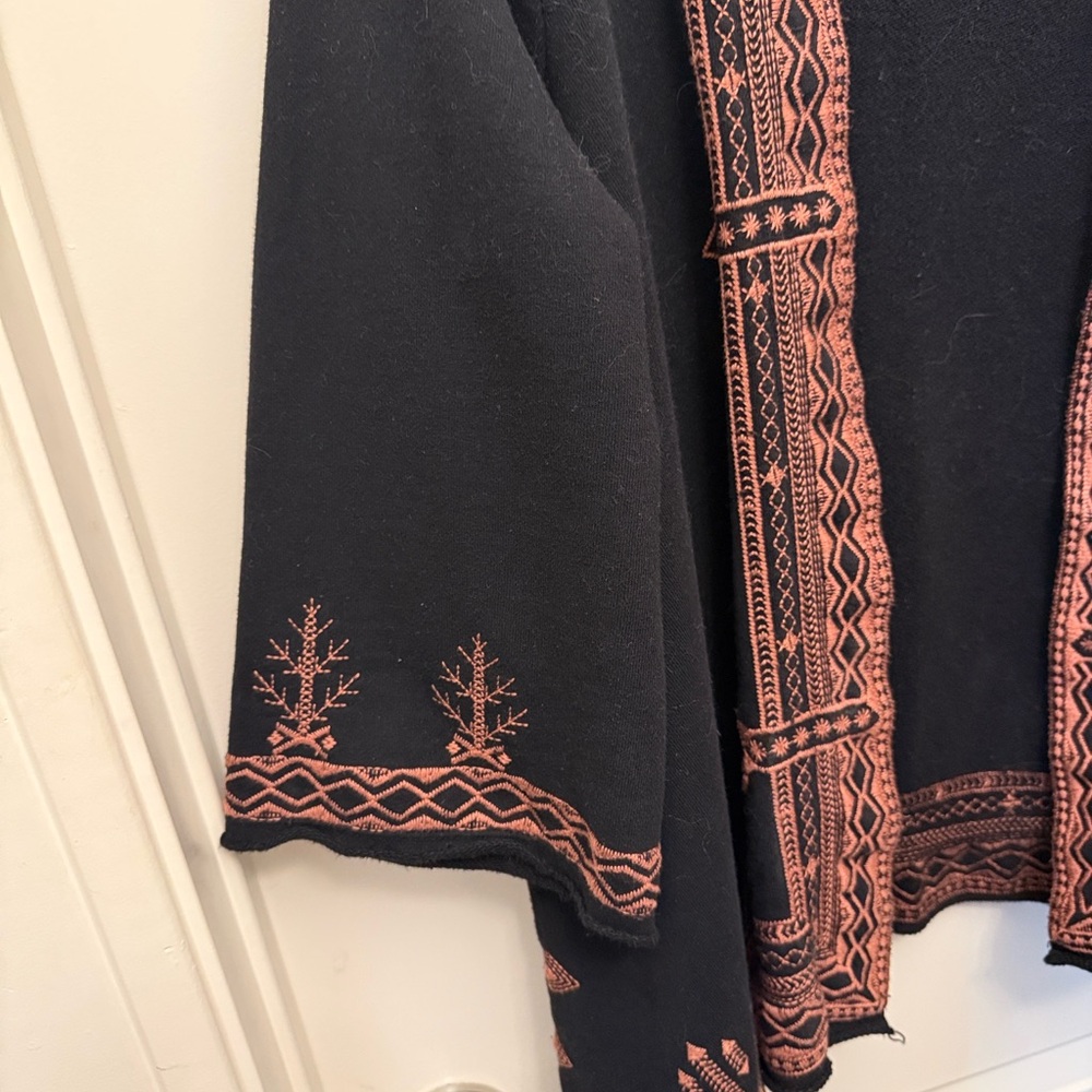 Johnny Was Black Cardigan with Rust Embroidery - Picture 3 of 6